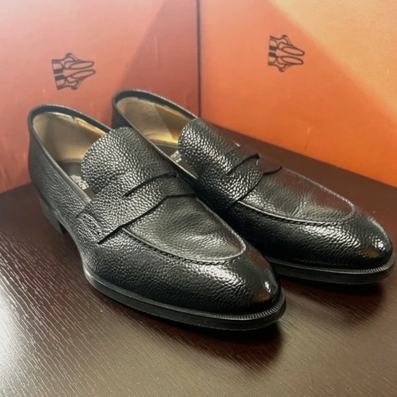 Di Bianco (SPQR) black "pebble grain" finish loafers size 9 - Picture 2 of 8